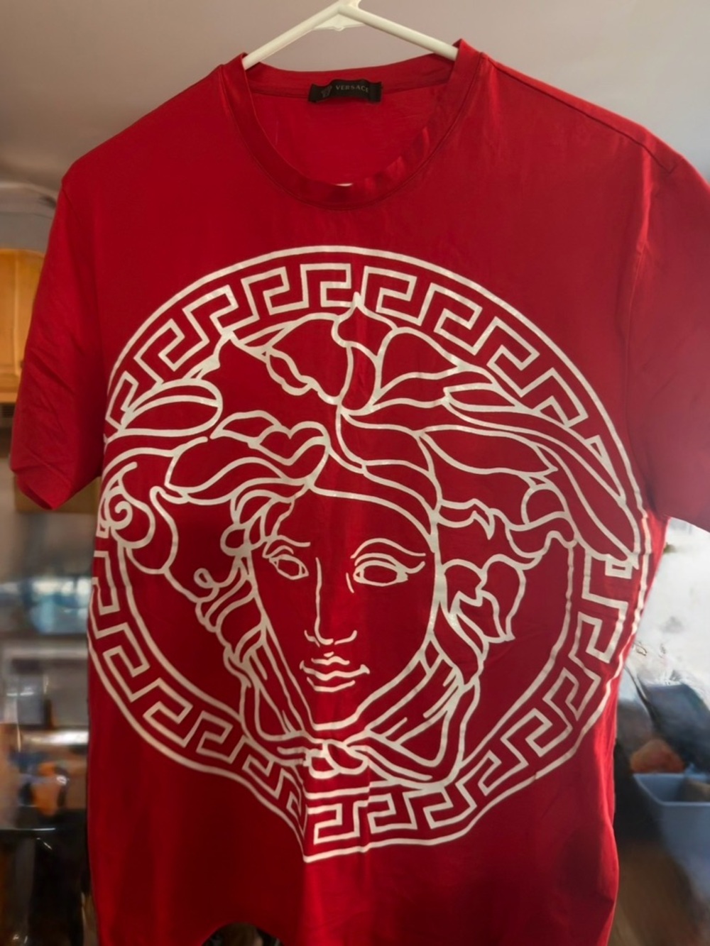 Versace Red Logo Tag Cotton Tee